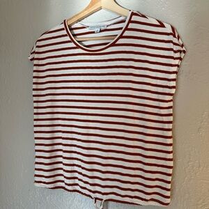 Green Envelope Orange and White Striped Short Sleeve Top